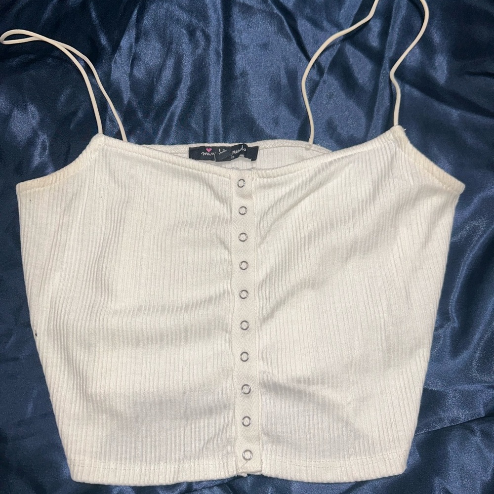 White Ribbed Button-Front Cami Top - Picture 1 of 1
